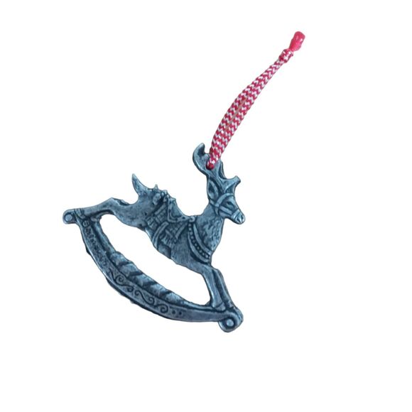 Vintage Pewter Rocking Horse Reindeer Ornament Rare Christmas Tree Decor Gift - Picture 10 of 13